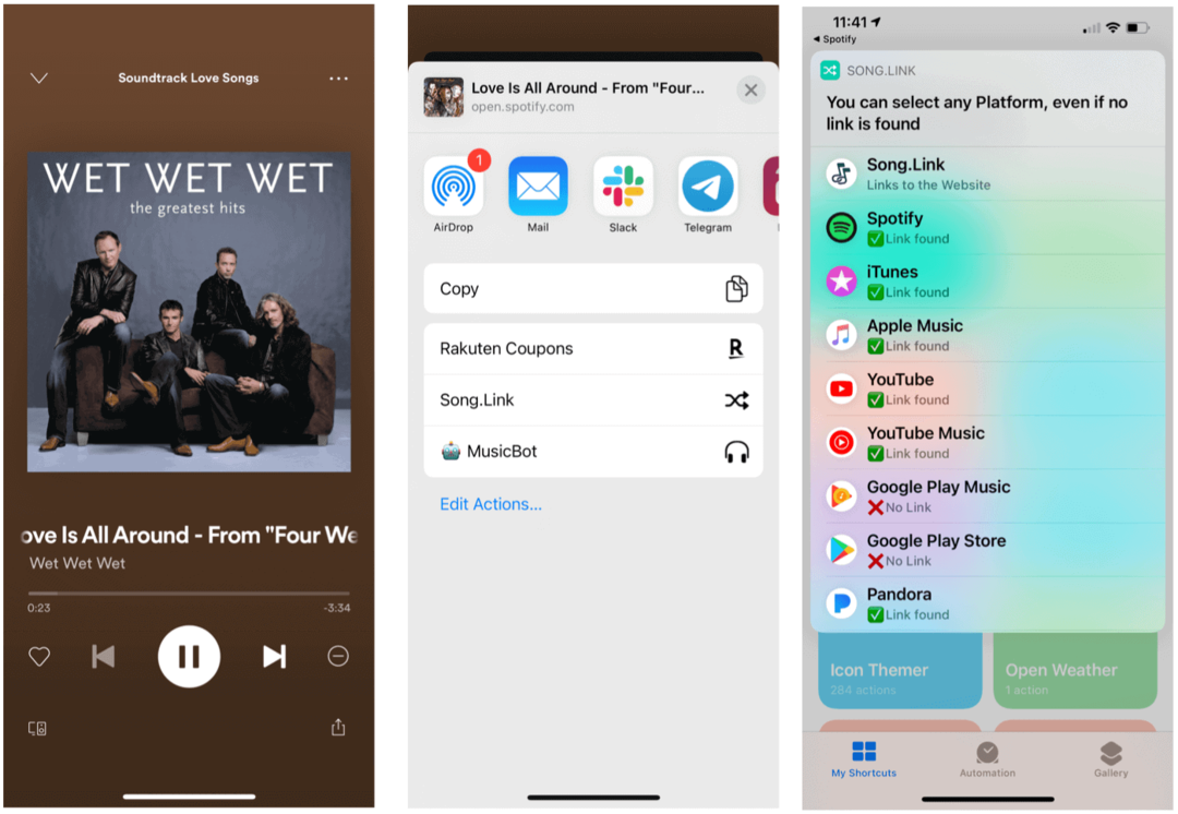 Comenzi rapide Siri pentru Spotify Siri partajează melodii