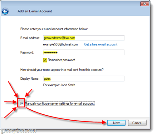 configurați-vă manual hotmail-ul în Windows Live Mail