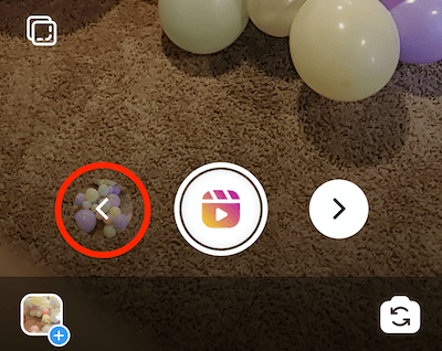 butonul de meniu cu săgeată stânga care permite revizuirea și editarea clipurilor pentru rolele Instagram