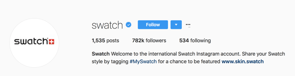 Swatch le cere utilizatorilor să eticheteze postările lor cu #MySwatch pentru șansa de a fi prezentate pe contul lor de Instagram.