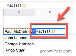 Utilizarea funcției SPLIT în Foi de calcul Google