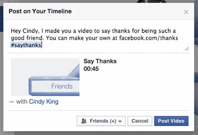facebook mulțumesc postare video cu o etichetă de prieten