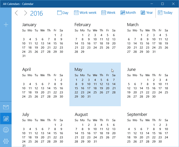 Actualizare Windows View pentru calendarul întregului an Windows 10