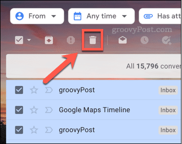 Pictograma pentru ștergerea e-mailurilor din Gmail