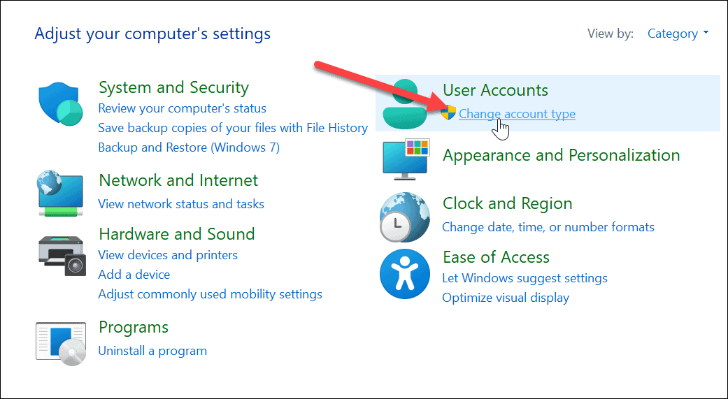 Schimbați tipul de cont pe Windows 11