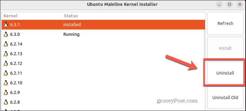 ubuntu dezinstalează nucleul în linia principală