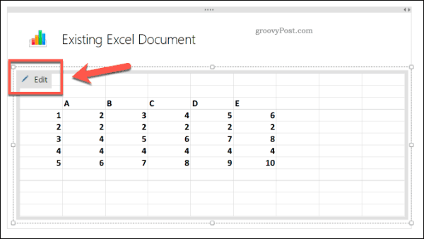 Editarea unei foi de calcul Excel existente în OneNote