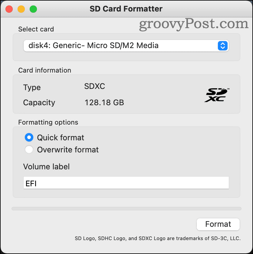 Formatator card SD