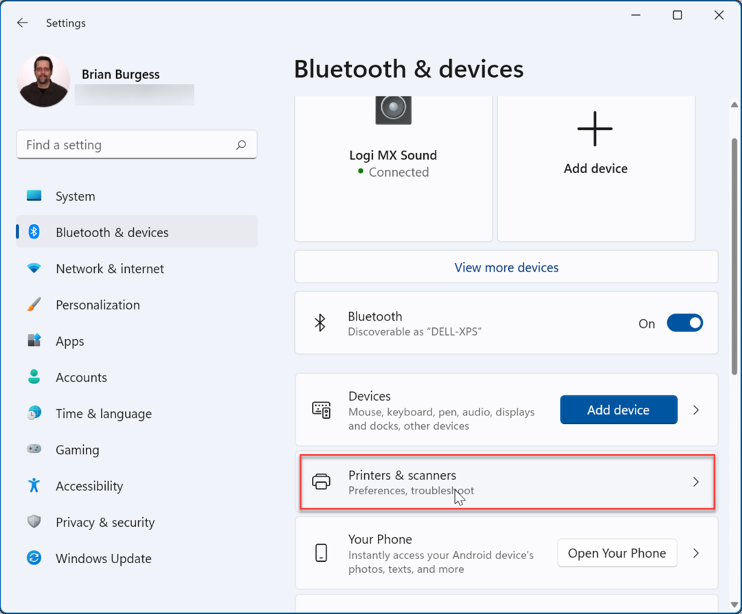 imprimantele și scanerele partajează o imprimantă în Windows 11