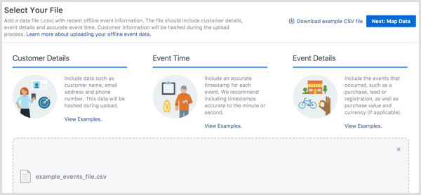 Facebook Business Manager încarcă evenimente offline