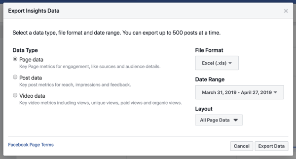 Exportați datele dvs. Facebook Insights pentru a simplifica analiza datelor.