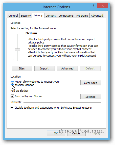 Confidențialitate IE 10 Win8 Desktop