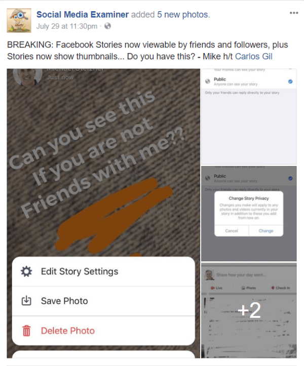 Facebook lansează partajarea publică și imagini în miniatură pentru Povestiri.