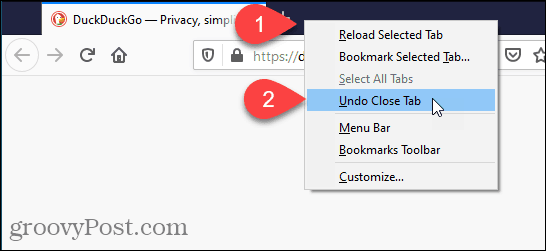 Selectați Anulați fila Închidere în Firefox