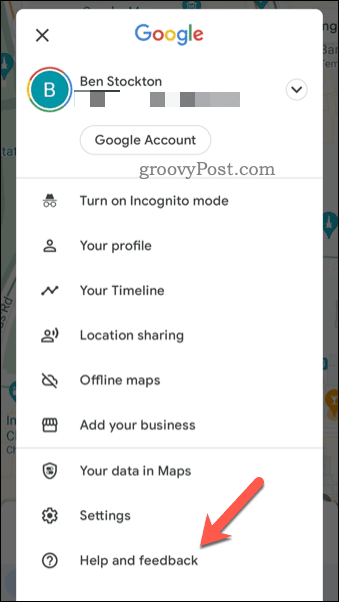 Deschideți meniul de feedback Google Maps