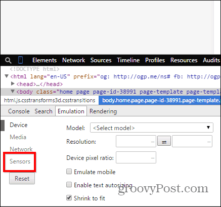 Instrumente pentru dezvoltatori Chrome senzori de emulare