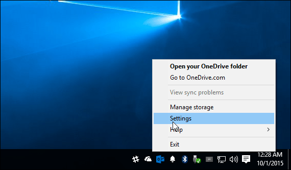 Tava de sistem OneDrive Windows 10