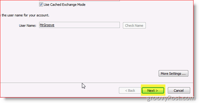 Outlook 2010 Screenshot Salvare setări butonul următor