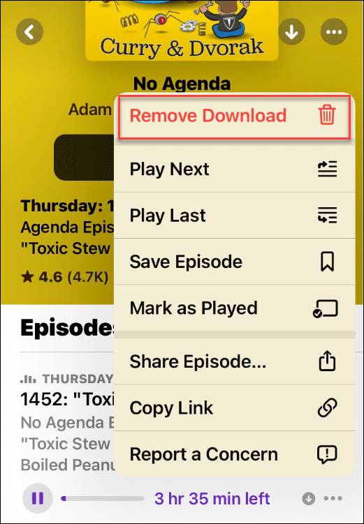 Eliminați descărcarea, ascultarea unui podcast offline