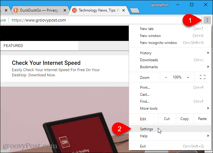 Selectați Setări în Chrome