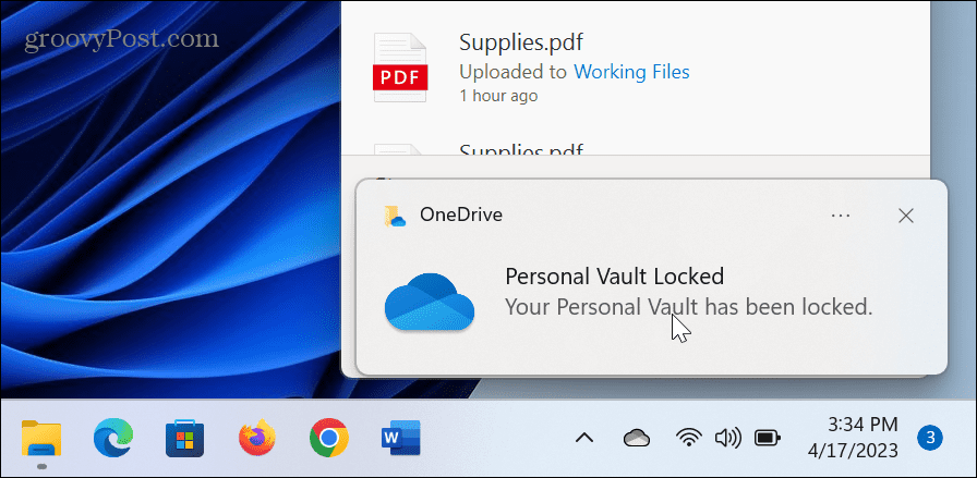 Ora de blocare a seifului personal OneDrive