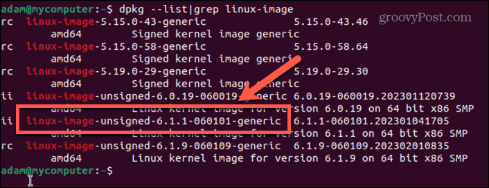 Numele imaginii kernelului ubuntu