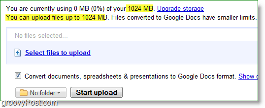 google docs noua încărcare a oricărei limite este de 1024mb sau 1 GB