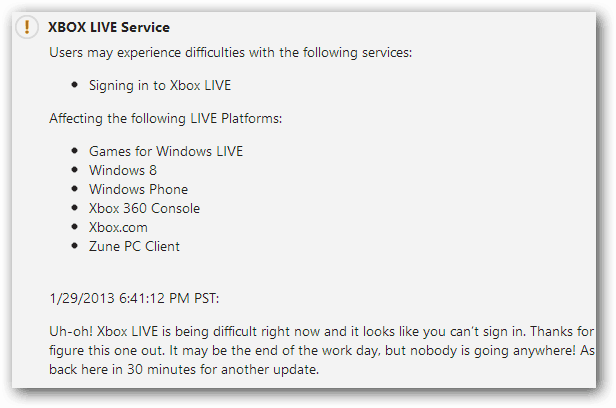 Actualizarea serviciului Xbox Live