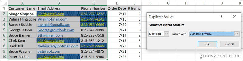 Duplicate formatate personalizate în Excel