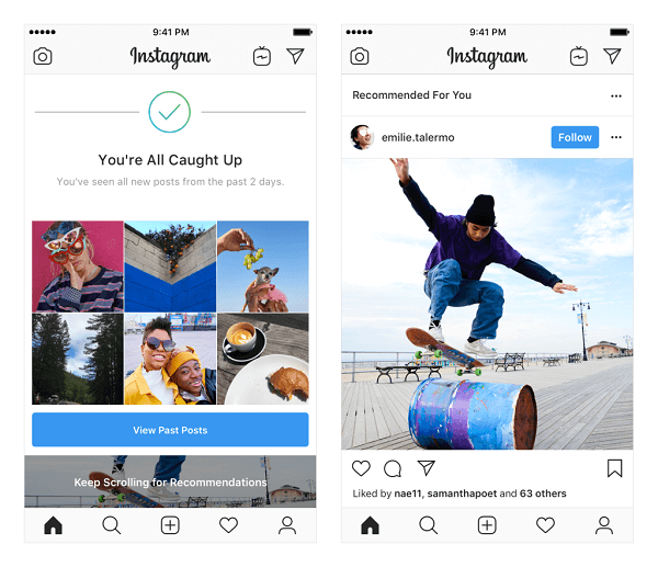 Instagram testează postările recomandate în feed. Aceste recomandări se bazează pe persoanele pe care le urmăriți și pe fotografiile și videoclipurile care vă plac și vor fi afișate la sfârșitul feedului dvs. după ce ați văzut totul nou de la persoanele pe care le urmăriți.