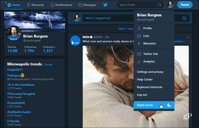 Cum să activați „Modul de noapte” în aplicația web pentru desktop Twitter