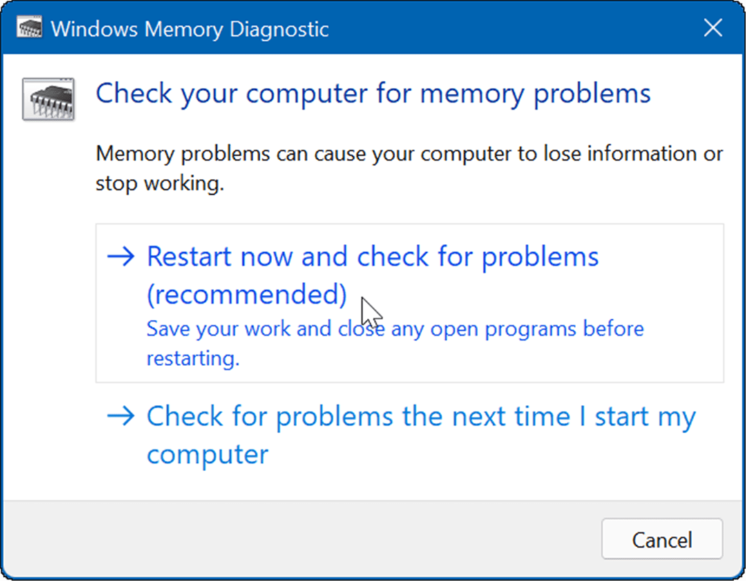 diagnosticare memorie windows
