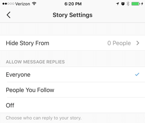 setări de povești instagram