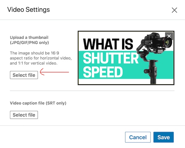 încărcați fișierul pentru a-l utiliza ca miniatură în postarea video LinkedIn