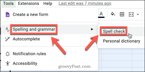 instrument de verificare ortografică google sheets