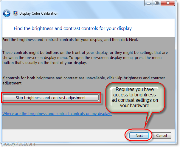 săriți reglarea contrastului și luminozității Windows 7