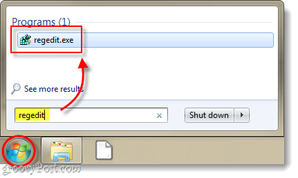 lansați editor de registru în Windows 7 sau Vista