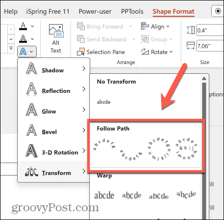 opțiunile de urmărire a căii powerpoint