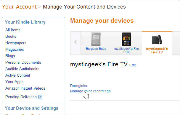 Ștergeți înregistrările vocale la distanță Amazon Fire TV