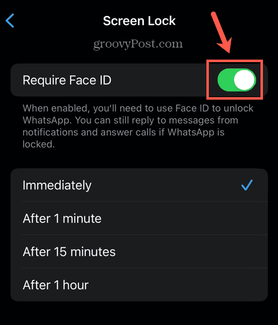 WhatsApp necesită Face ID activat