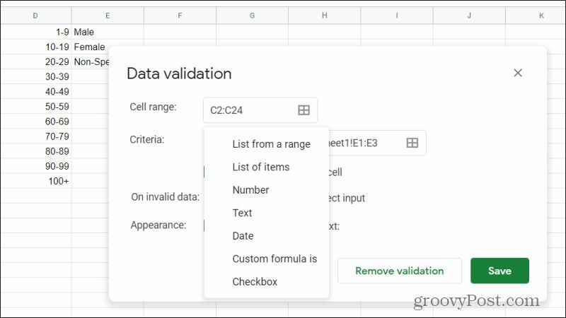 criterii de validare a datelor