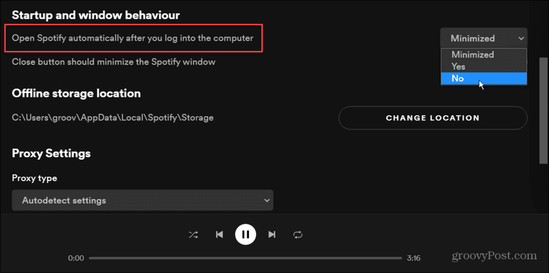 opriți deschiderea spotify la pornire