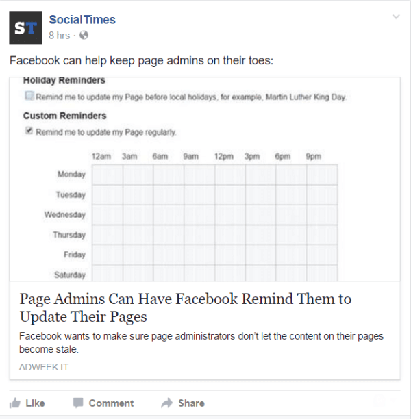 Facebook adaugă posibilitatea de a seta memento-uri pentru administratorii de pagini.
