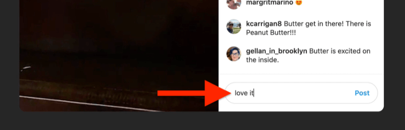 xscreenshot exemplu de un live Instagram cu caseta de comentarii evidențiată și populată de un spectator care spune „adoră”