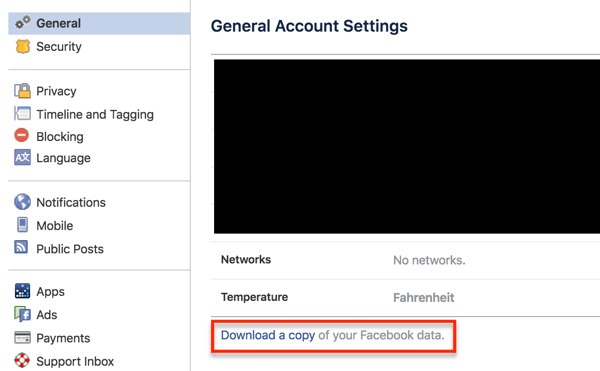 Faceți clic pe link pentru a descărca datele profilului dvs. Facebook.