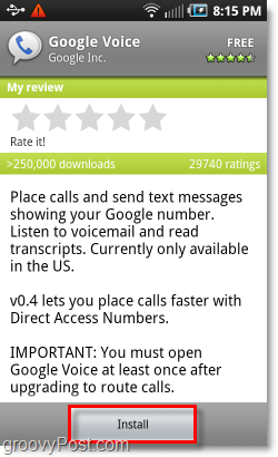 Mobile Android Market Instalați Google Voice