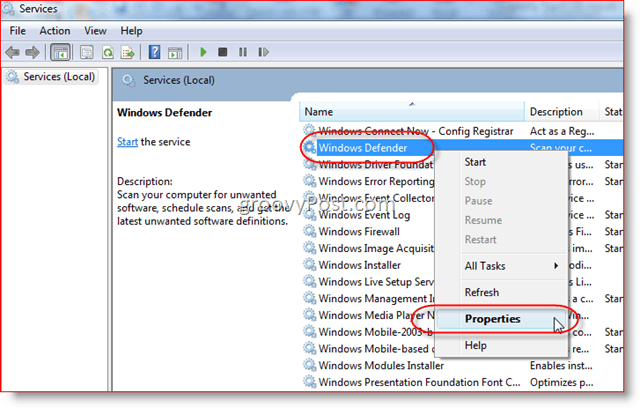 Dezactivați serviciul Windows Defender în Windows Server 2008 sau Vista:: groovyPost.com