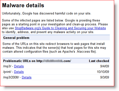 Instrumente Google pentru webmaster Detalii despre programele malware