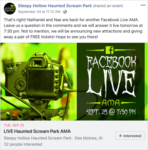 Postare eveniment Facebook promovând AMA.
