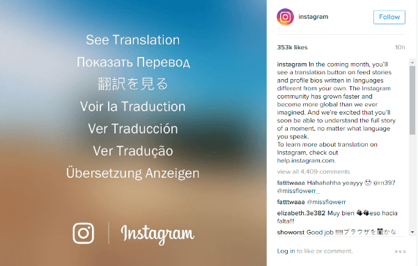 buton de traducere instagram